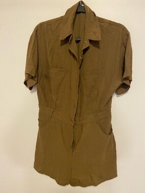 Zara Olive-Brown Short-Sleeve Shirt Jacket